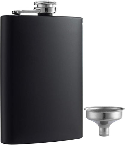 8 Oz Matte Black Pocket Liquor Whiskey Hip Flask with Funnel, Stainless Steel and Leak Proof