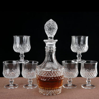 Bourbon Clear Whiskey Decanter，Hand Painted Liquor Decanter Glasses Set, Crystal Design Decanter and 6 Glasses，Bourbon Scotch Vodka Wine，Tequila，Home Bar ，Brandy， Gifts for Men | Sparkling Glass Decanter，Made of Czech Crystal Glass，High Transparency，Hand Painted Liquor Decanter Glass Set，Gifts for Men
