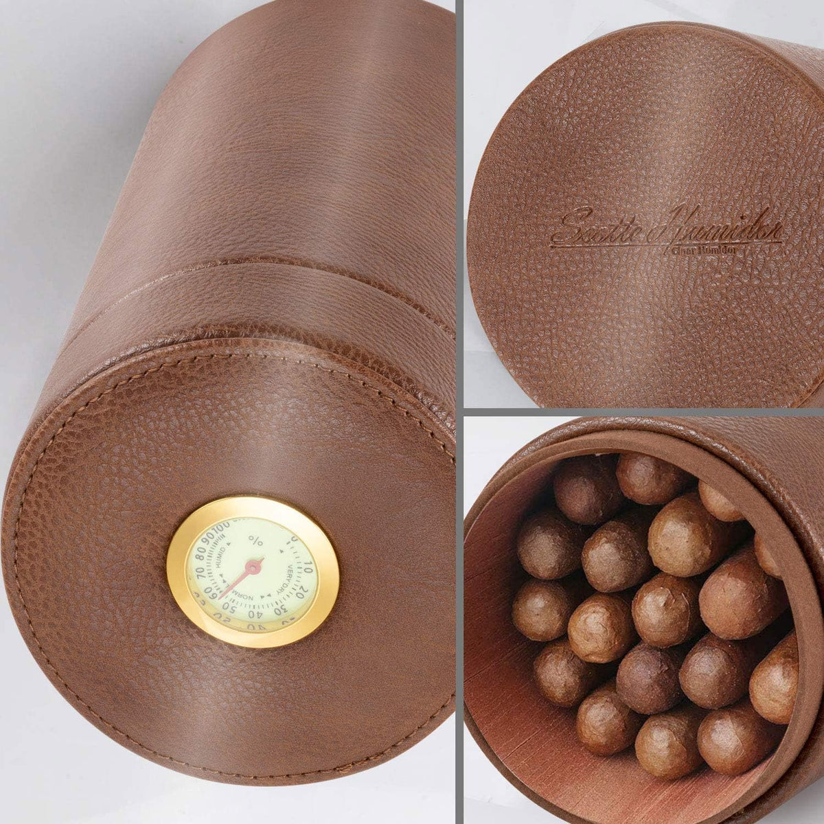 Leather Cigar Humidor Case/Cigar Jar and Travel Cigar Case/Cigar Box with Cedar Wood Lined Cigar Accessories