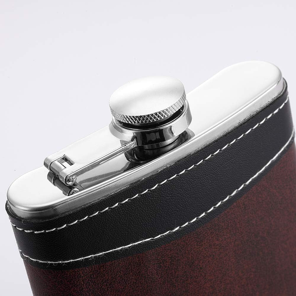 Premium 1 Pack 8 Oz Hip Flask for Liquor Soft Touch Leather Wrap with Funnel,18/8 Stainless Steel Highest Food Grade Leak Proof Classic Flask