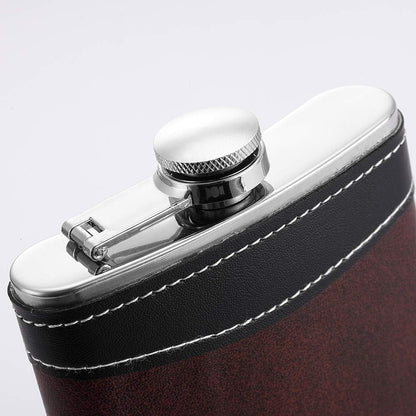 Premium 1 Pack 8 Oz Hip Flask for Liquor Soft Touch Leather Wrap with Funnel,18/8 Stainless Steel Highest Food Grade Leak Proof Classic Flask