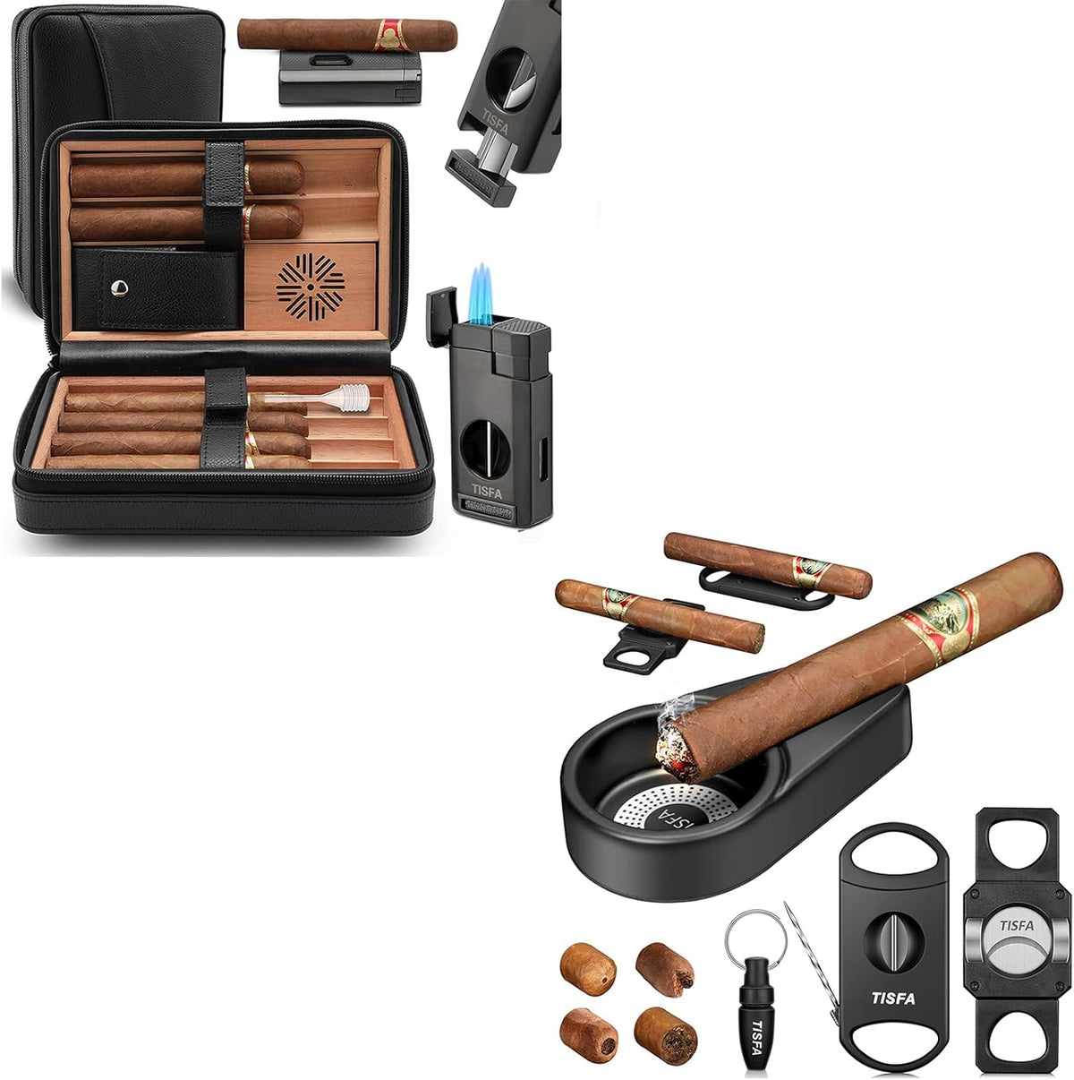Travel Cigar Humidor and Cigar Ashtray Set