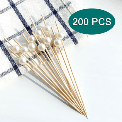 200 PCS Cocktail Picks,White Pearl Fancy Toothpicks for Appetizers