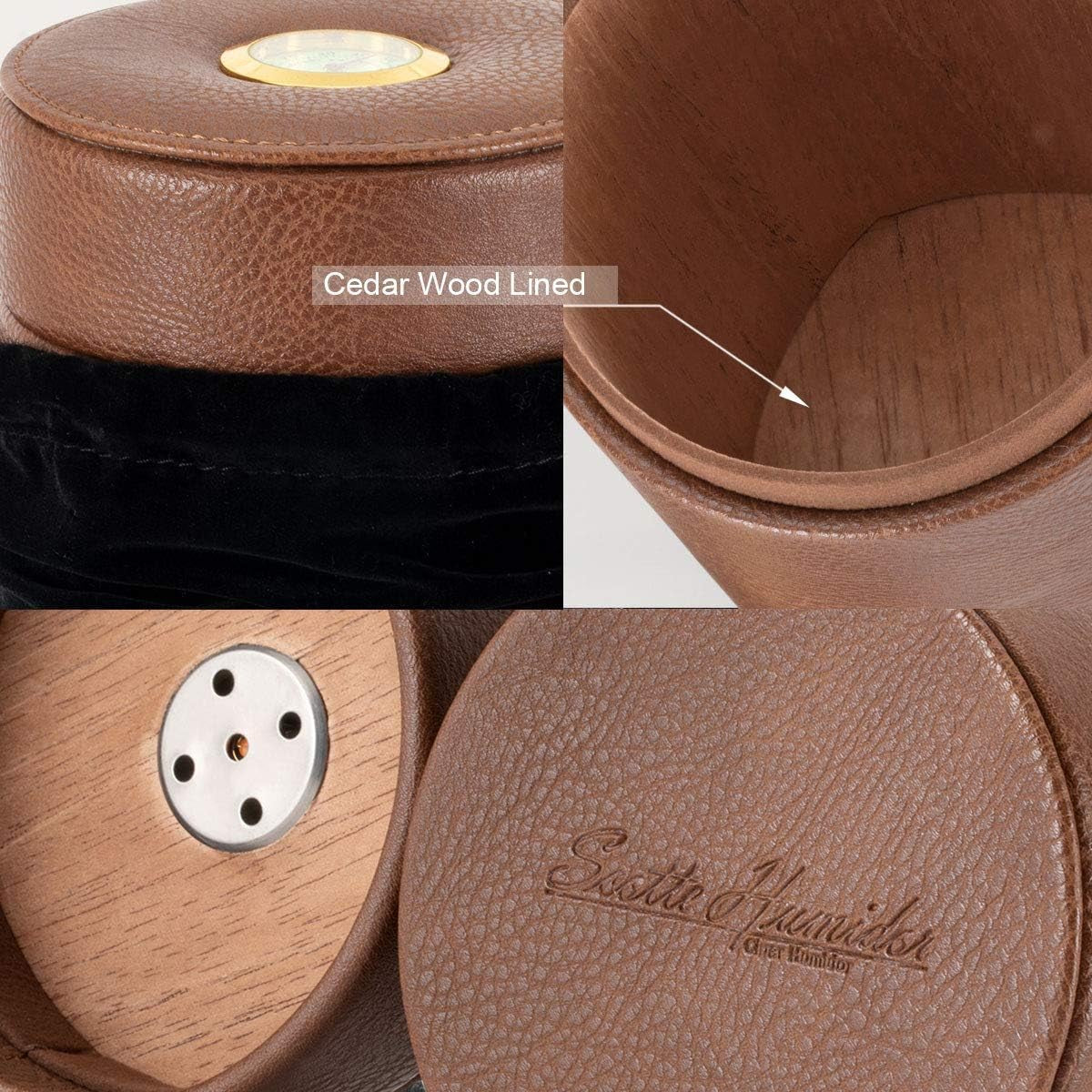 Leather Cigar Humidor Case/Cigar Jar and Travel Cigar Case/Cigar Box with Cedar Wood Lined Cigar Accessories