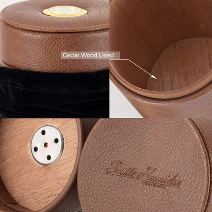 Leather Cigar Humidor Case/Cigar Jar and Travel Cigar Case/Cigar Box with Cedar Wood Lined Cigar Accessories