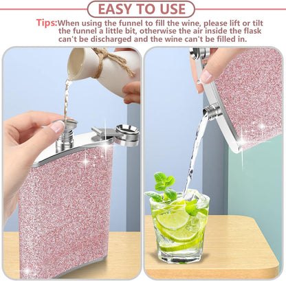 Hip Flask,  8Oz Flasks for Liquor Stainless Steel Spirit with Never-Lose Cap and Funnel Leakproof Thin Portable Metal for Camping Outdoor Activitie Wedding Party Gift, Pink