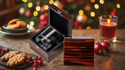 Premium Whiskey Rocks Glass Gift Set with Luxury Wood Gift Box, Crystal Glass Bourbon Rocks Glass for Men, Dad, Husband, Birthday, Retirement, Groomsman, Christmas Gift (Round Orb)