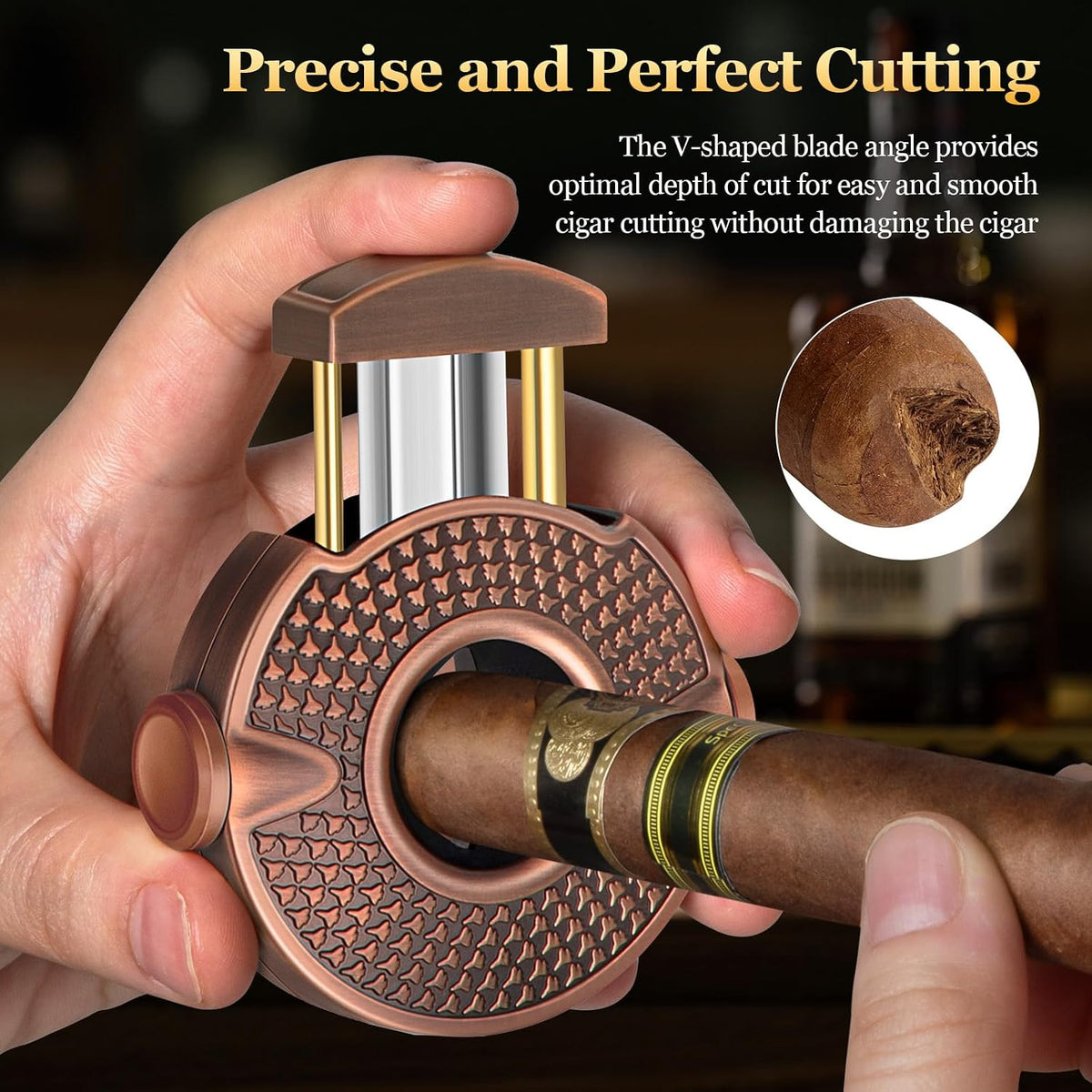 Cigar Cutter V Shape Cigar Cutter, 3 in 1 Cigar V Cutter with Stainless Steel Blade, Cigar Holder and Decompression Rotator, round Cigar Cutter Ergonomically Designed, Gift for Cigar Lovers