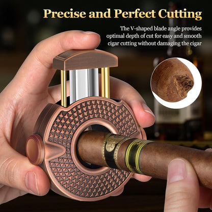 Cigar Cutter V Shape Cigar Cutter, 3 in 1 Cigar V Cutter with Stainless Steel Blade, Cigar Holder and Decompression Rotator, round Cigar Cutter Ergonomically Designed, Gift for Cigar Lovers