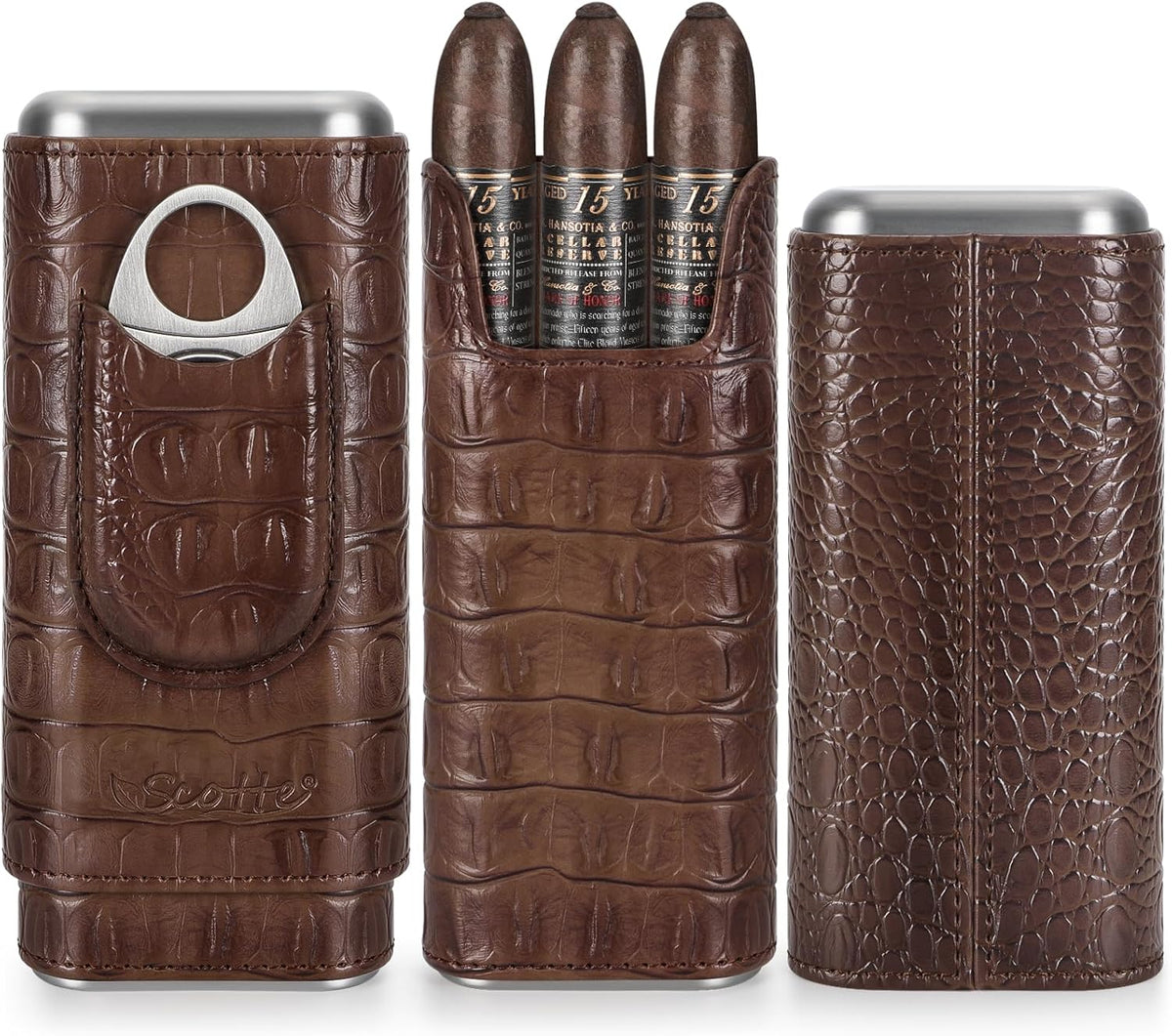 Cigar Humidor Case/Jar,Leather Cigar Case Cedar Wood Lined Cigar Box