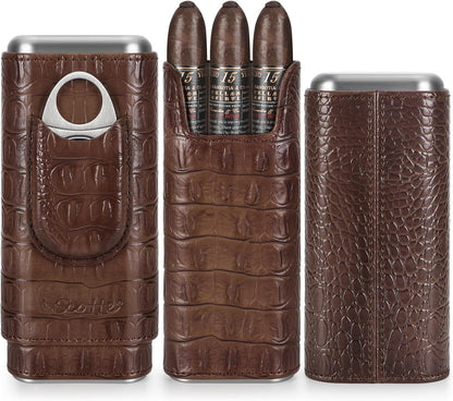 Cigar Humidor Case/Jar,Leather Cigar Case Cedar Wood Lined Cigar Box