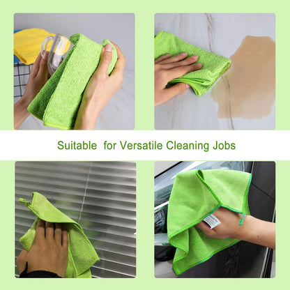 Premium 400 GSM Microfiber Cleaning Cloths, Ultra Absorbent Lint Free Towels, Thick Reusable Cleaning Rags for Kitchen, Car Wash, Glass, Stainless Steel & Household Cleaning, 6 Pack 12"X12" Green