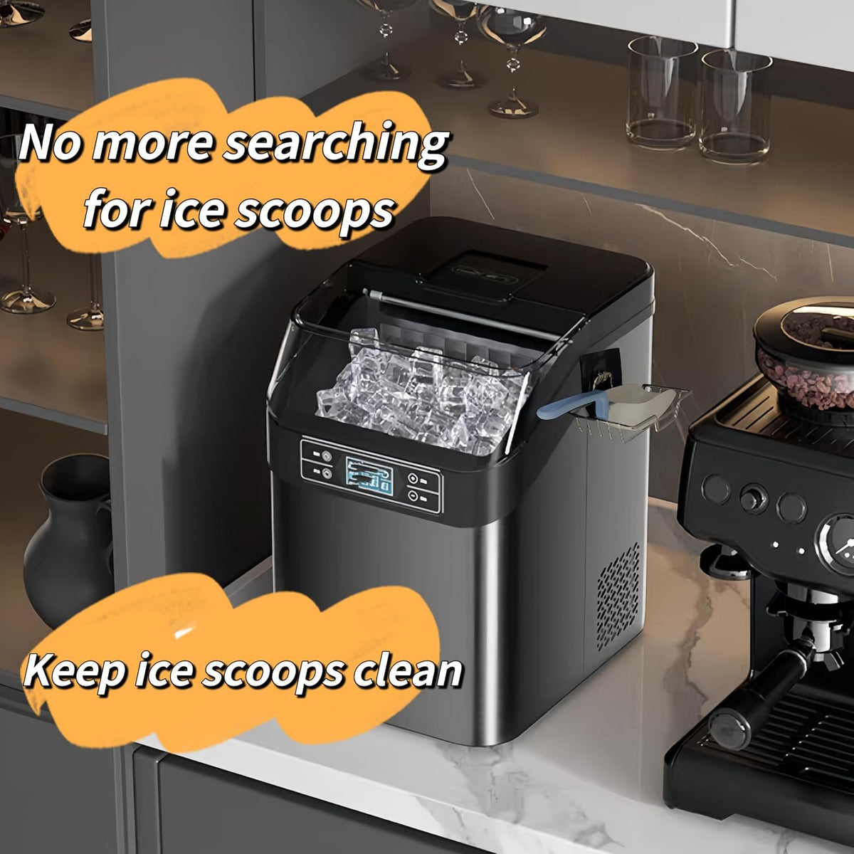 Ice Scoop with Holder Ice Maker Scoop Holder Scooper Accessory for Frigidaire Ice Makers and Machines Kitchen Freezer, Ice Scooper Holder & Ice Scoop 2PCS Set, Easy Clean Small 8In
