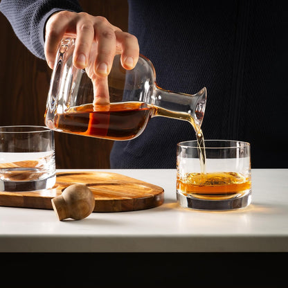 Whiskey Decanter Set with Glasses, Wood Tray and Stopper