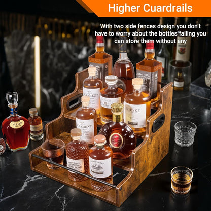4-Tier Liquor Bottle Display Shelf, Rustic Brown, 16-Inch