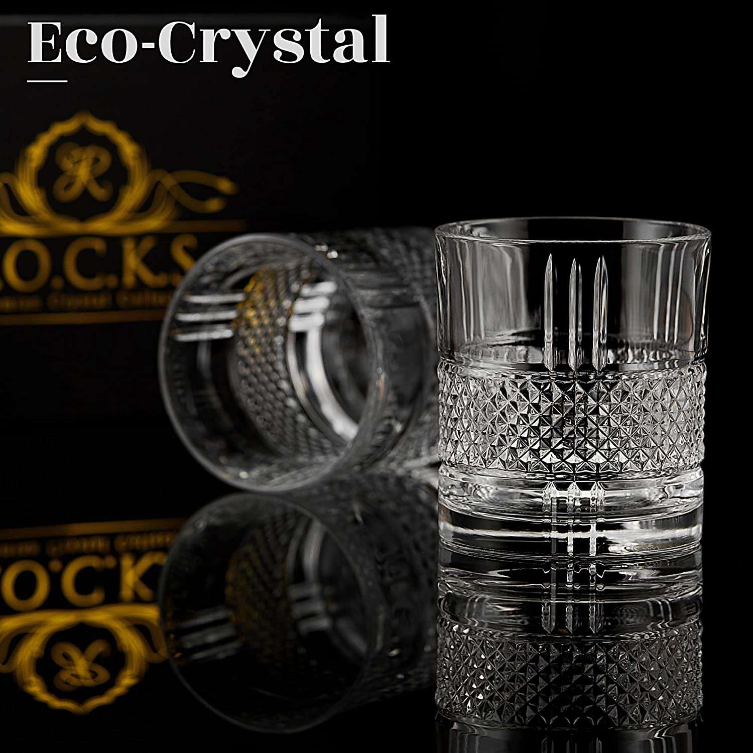 Crystal Whiskey Glasses - Set of 2 Reserve Glass Tumblers (11.5oz) – Elegant Lead-Free Crystal Whiskey Tumblers for Classic Sipping