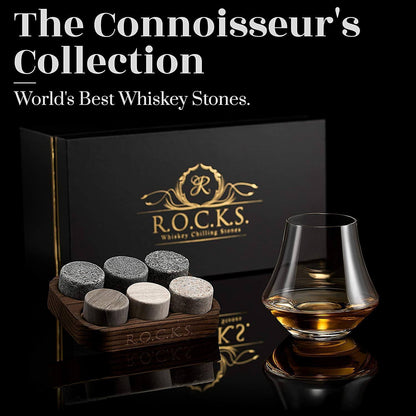 Whiskey Stones & Crystal Nosing Tasting Glass Gift Set – Premium Chilling Stones with Elegant Tasting Glasses