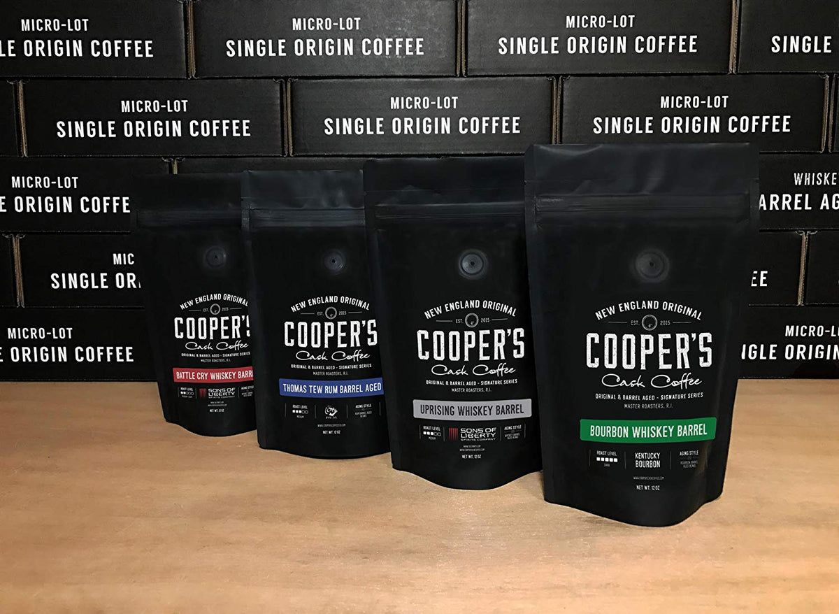 Rye Whiskey Barrel Aged Coffee - Single Origin Ethiopian Coffee Raw Beans Aged in Rye Whiskey Barrels - Ground 12Oz and Bourbon Barrel Aged Coffee Set (Pack of 3) - Ground 4Oz