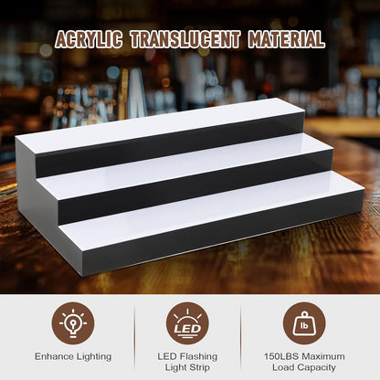 Lighted Liquor Bottle Display, 3 Tiers 16 Inch Acrylic Bar Shelf with App Control, LED Illuminated Whiskey Rack for Home Bar