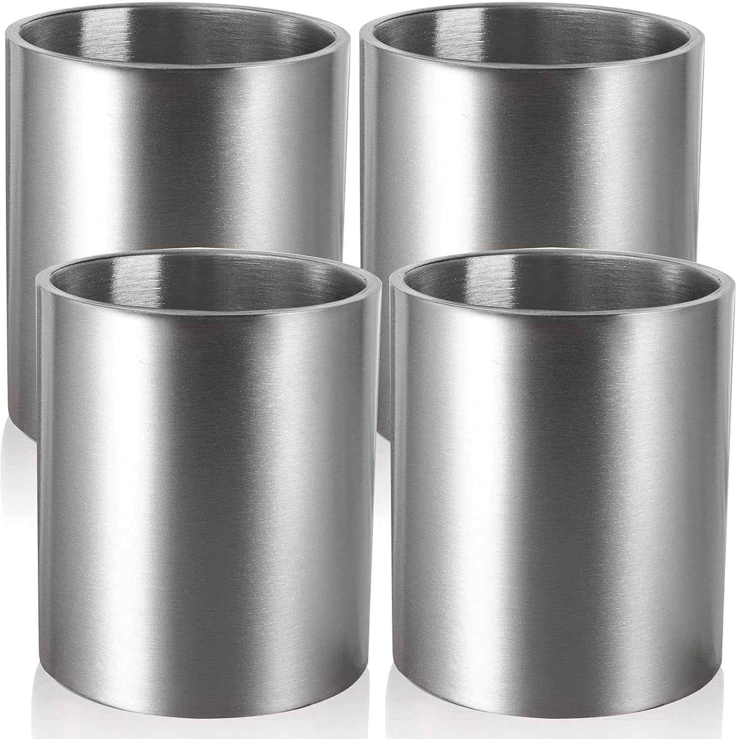 Set of 4 Stainless Steel Whiskey Glasses, 10 Oz Double Wall Tumblers, Unbreakable Old Fashioned Metal Drinking Cups for Beverages, Cocktails, Beer, Great Gift for Men and Whiskey Lover