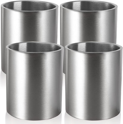 Set of 4 Stainless Steel Whiskey Glasses, 10 Oz Double Wall Tumblers, Unbreakable Old Fashioned Metal Drinking Cups for Beverages, Cocktails, Beer, Great Gift for Men and Whiskey Lover