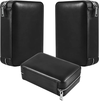 Cigar Humidor, Leather Cigar Case with Cedar Wood Lined, Portable Travel Cigar Humidor with Lighter and Cutter, Cigar Accessory Set, Cigar Gift Set - Black