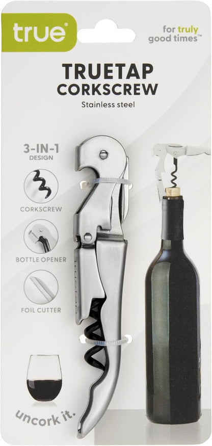 tap Double Hinged Waiter'S Corkscrew Wine Opener, Stainless Steel Wine Bottle Opener with Built in Foil Cutter, Home Bar Tools, Bar Cart Accessories, Wedding Gifts, Set of 1, Silver