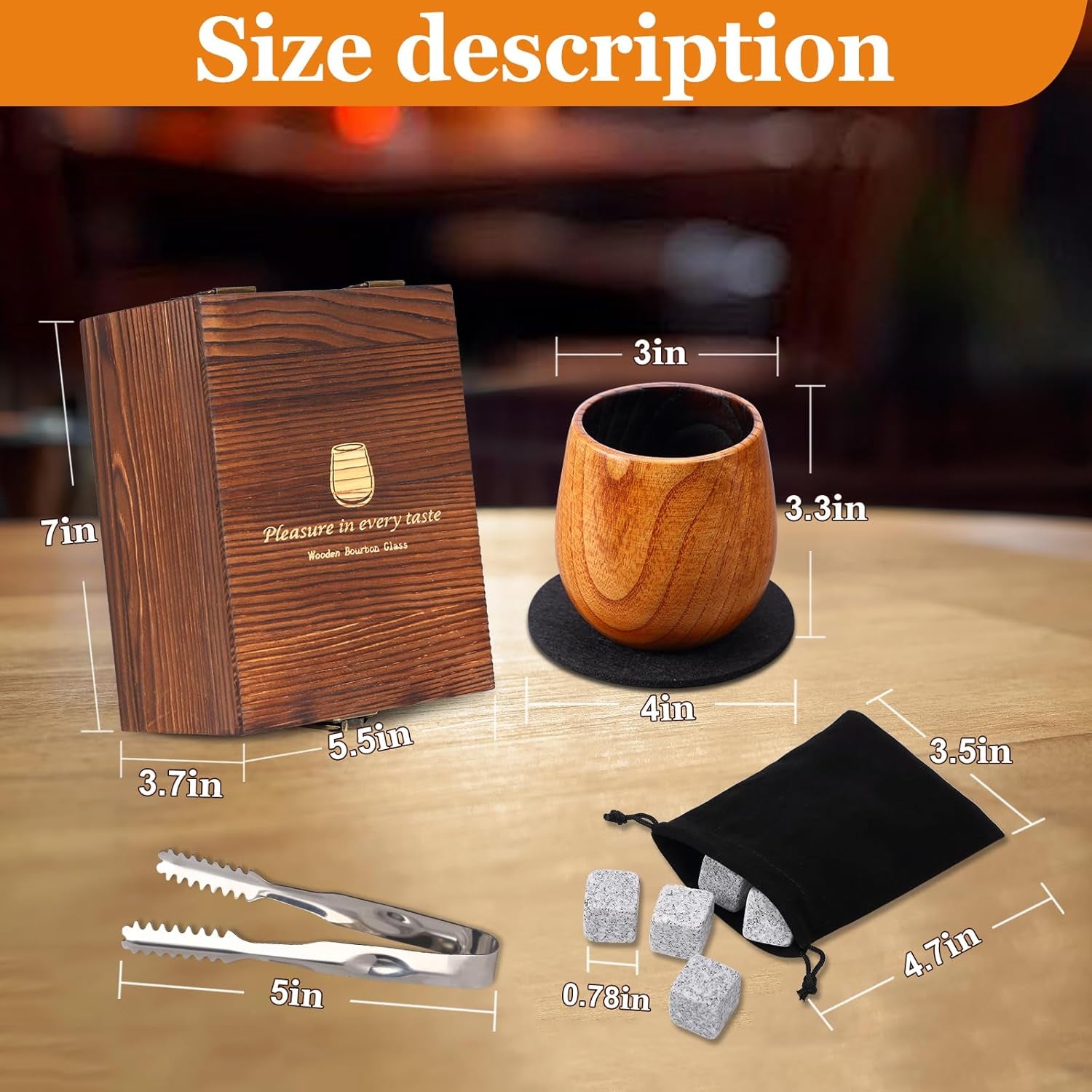 Handcrafted Charred Wooden Bourbon Glass Handcrafted Premium Whiskey Glasses, Bourbon Gifts for Men, Ideal Presents for Dad, Boyfriend, Father and Friends, Wine Tumbler 1 Pack