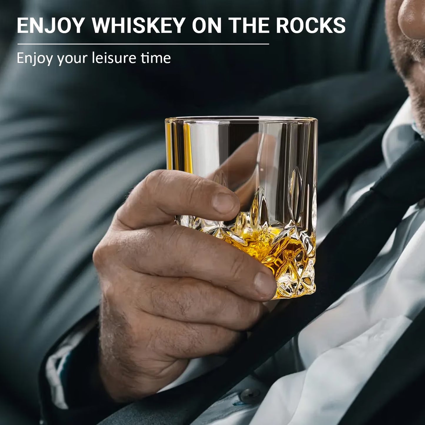 Crystal Cut Whiskey Glasses 6 Pack: 10Oz Ultra-Clear Old Fashioned Glass, Premium Lead-Free Crystal Glass Tumbler for Drinking Bourbon, Scotch, Cognac, Cocktails