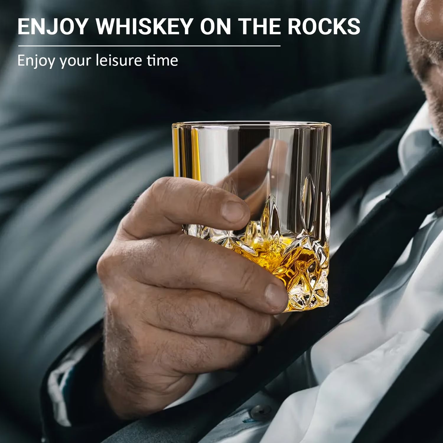 Crystal Cut Whiskey Glasses 6 Pack: 10Oz Ultra-Clear Old Fashioned Glass, Premium Lead-Free Crystal Glass Tumbler for Drinking Bourbon, Scotch, Cognac, Cocktails