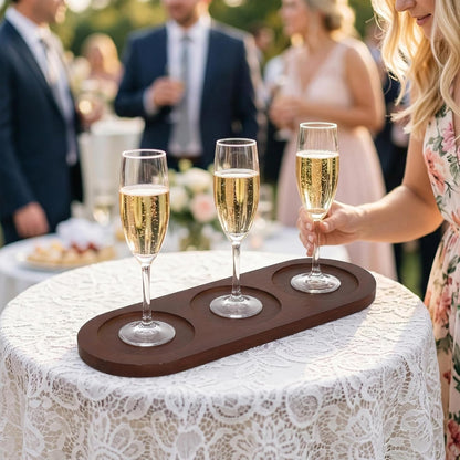 3-Slot Wooden Wine Flight Board, Solid Wood Tasting Paddle Serving Tray for Whiskey Tequila Beer Sampling, Bar Party Entertaining
