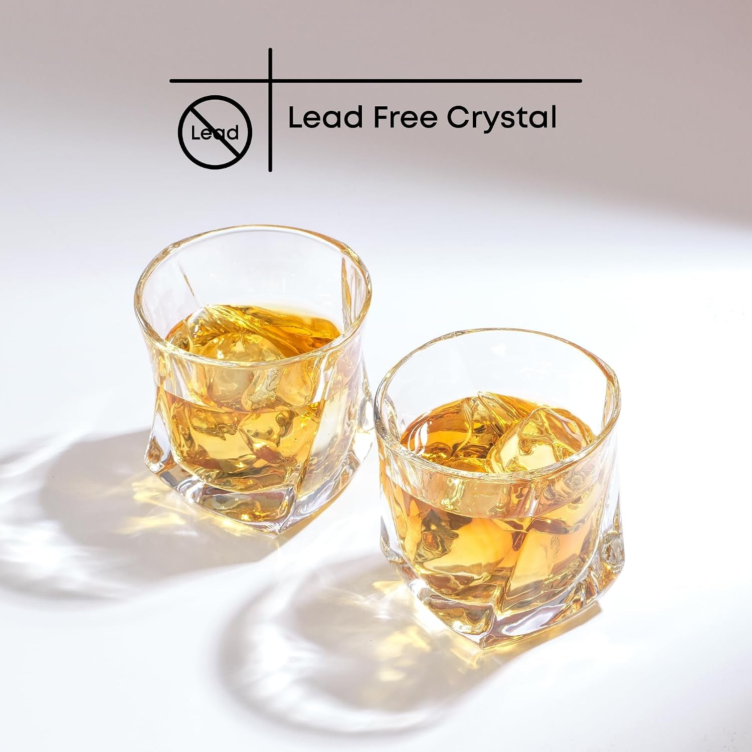 Aurora Crystal Whiskey Glasses, 7.4Oz Twisted Whiskey Glass Set of 2, Old Fashioned Liquor and Drinking Glasses, Crystal Scotch Whisky Glass Set for Bourbon