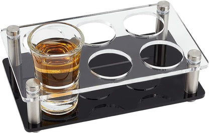 Shot Glass Holder Tray, 6 Hole Acrylic Bar Tasting Serving Tray, Wine Shot Glasses Display, Whiskey Tequila Glass Cup Rack Organizer for Restaurant Club Bar Family Gathering Party