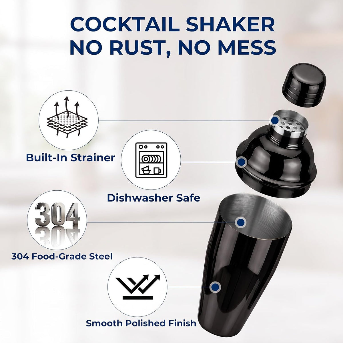 24Oz Cocktail Shaker Set Martini Shaker Set Bartender Set,Black,3P