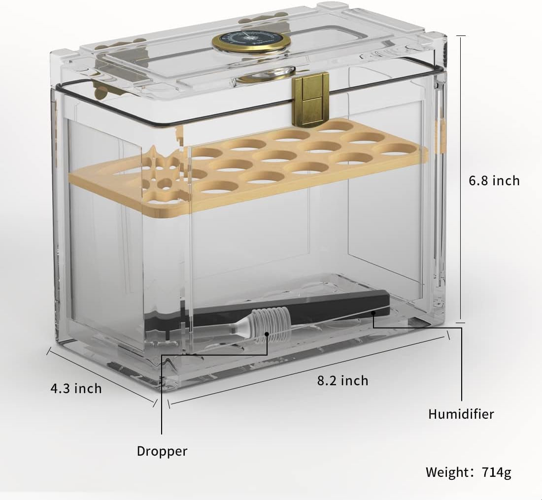Acrylic Cigar Humidor with Humidifier and Hygrometer, Desktop Cigar Case Box with Spanish Cedar Cigar Tray That Can Hold about 18-50 Cigars
