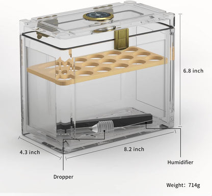 Acrylic Cigar Humidor with Humidifier and Hygrometer, Desktop Cigar Case Box with Spanish Cedar Cigar Tray That Can Hold about 18-50 Cigars