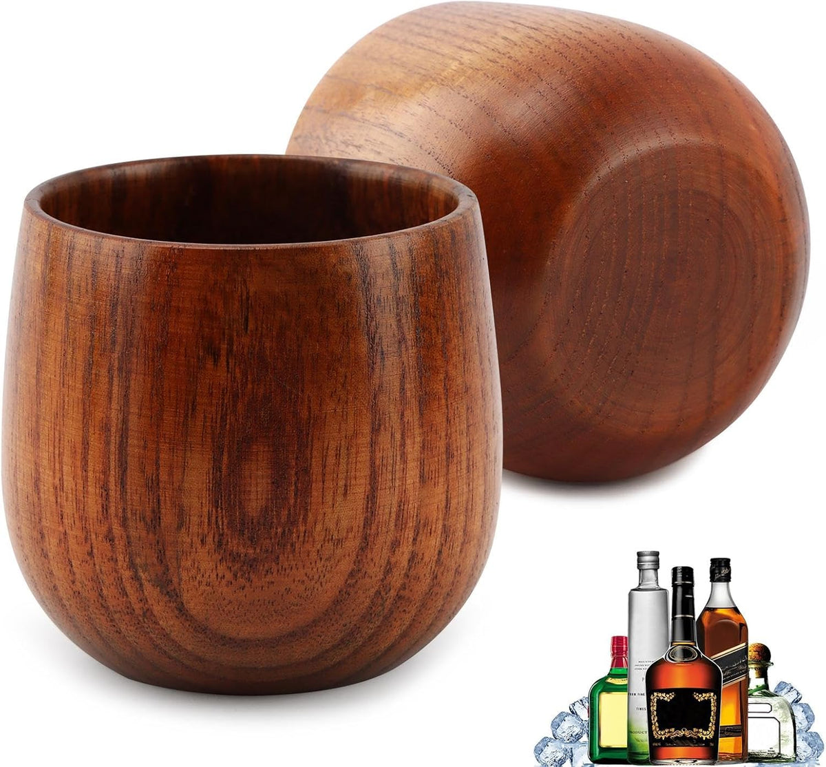2 Pack Wooden Whiskey Glasses, 6.1 Oz Bourbon Drinking Glass Natural Wooden Teacups Coffee Wine Mug, Old Fashioned Whiskey Tasting Glasses Bourbon Gift for Men