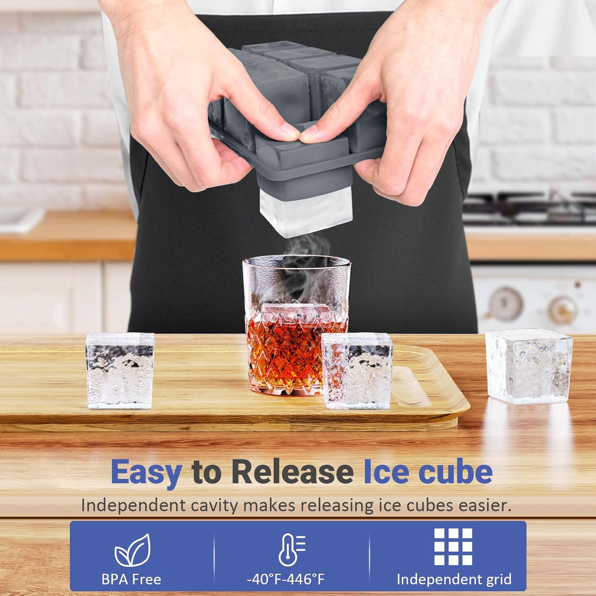 Large Ice Cube Trays for Whiskey:  Big Silicone Ice Cube Trays 2Inch - Huge Square Ice Cubed Tray for Whisky and Cocktail