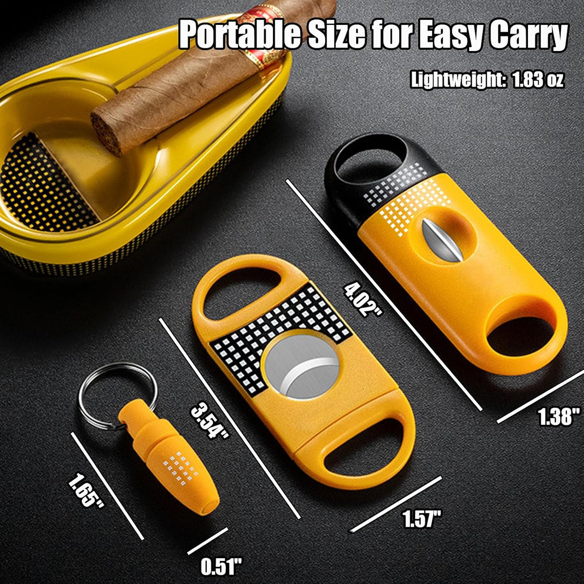 Cigar Cutter Set, with Cigar Straight Cutter, Cigar V Cutter, Cigar Punch, Multi-Functional Cigar Accessories Kit for Cigar Humidor Case, Portable Cigar Tools for Travel Outdoors (Yellow)