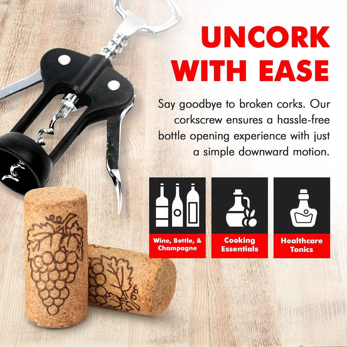 Select Metal Winged Corkscrew, 6.5 Inch, Black and Chrome