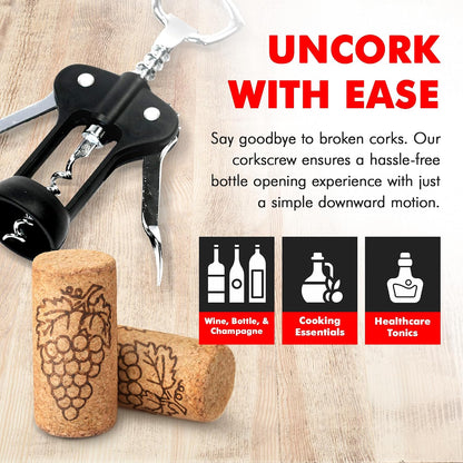 Select Metal Winged Corkscrew, 6.5 Inch, Black and Chrome