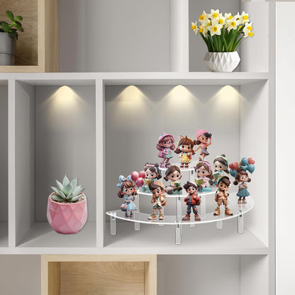 Acrylic Risers Display Stand - 3 Tier Clear Step Display Riser- Half Moon Cupcake Dessert Stand for Display or Collections (Acrylic Rods 1 Set)