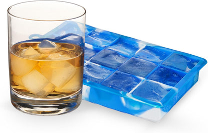 Ice Cube Tray with Lid, Makes 15 1.25" Cubes, Durable Silicone Trays, Perfect for Cocktails, Beverages, Mocktails, Iced Coffee, Tea, Infused Water, Kitchen Essentials, Set of 1, Blue Marble