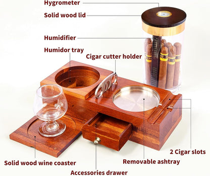 Cigar Humidor and Ashtray Set.Travel Leather Cigar Case,Luxury Men'S Cigar Accessories Gifts