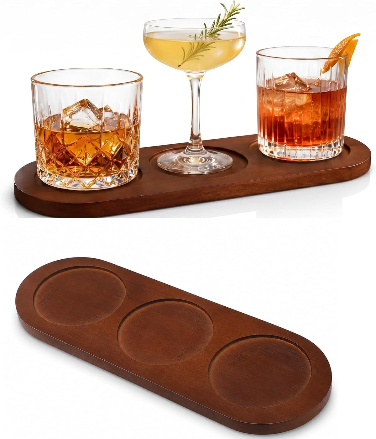 3-Slot Wooden Wine Flight Board, Solid Wood Tasting Paddle Serving Tray for Whiskey Tequila Beer Sampling, Bar Party Entertaining
