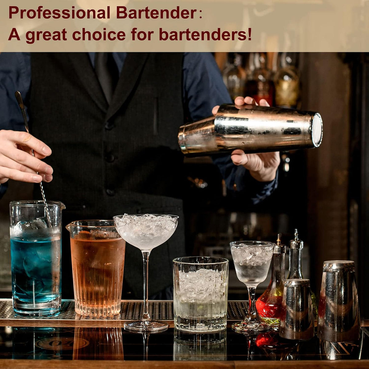 10 Pieces Stainless Steel Cocktail Shaker Boston Set, Silver