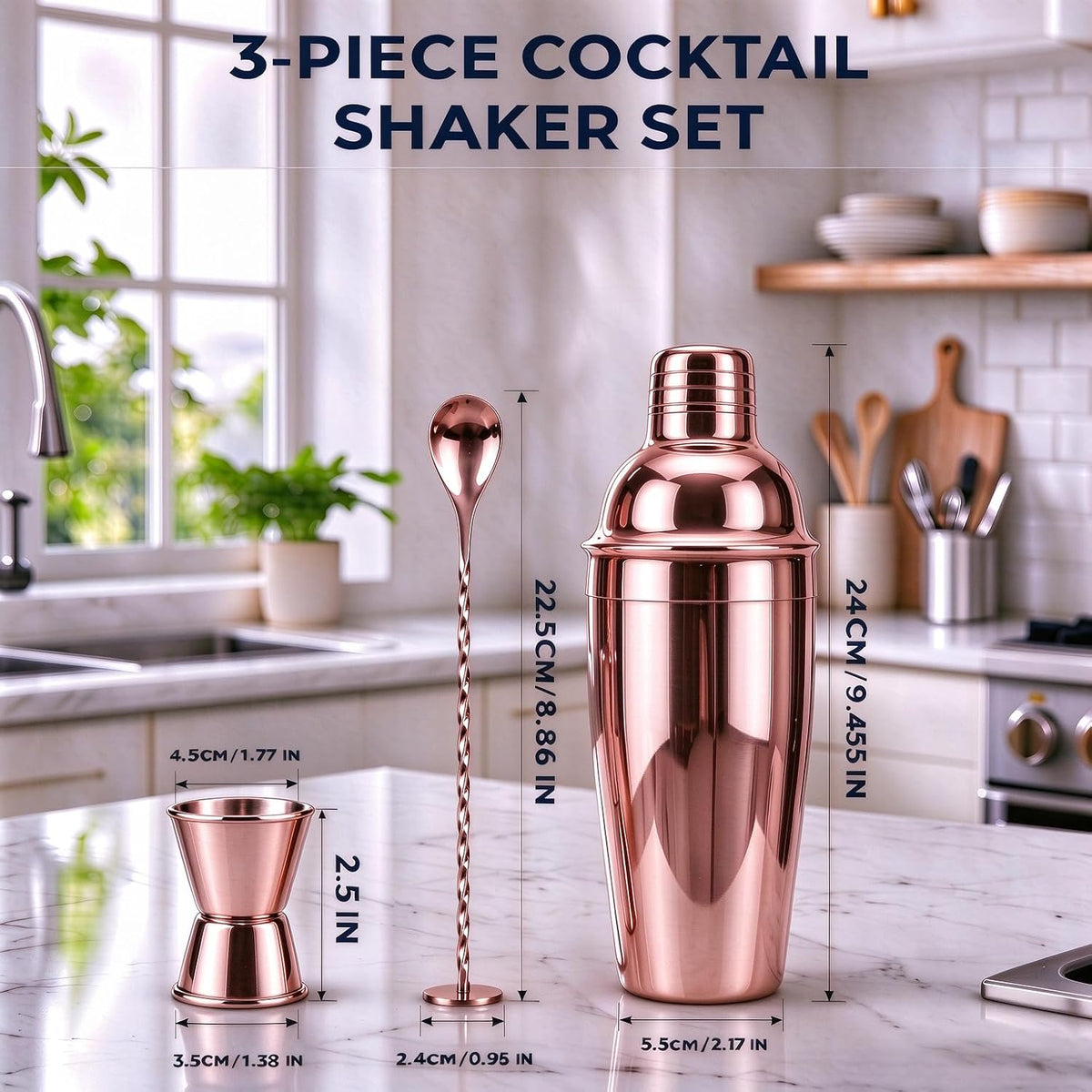24Oz Cocktail Shaker Set Martini Shaker Set Bartender Set, Rosegold