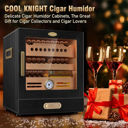 Cigar Humidor Cabinet, Cigar Cabinet Humidor with Spanish Cedar Wood Drawer, Precision Hygrometer, 2 Humidifiers, Cigar Accessories Drawer and Travel Cigar Case, Christmas for Cigar Lovers