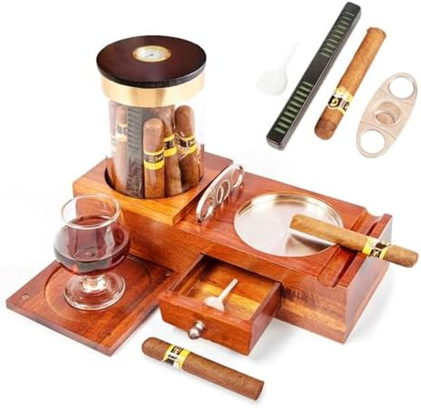 Cigar Humidor and Ashtray Set.Travel Leather Cigar Case,Luxury Men'S Cigar Accessories Gifts