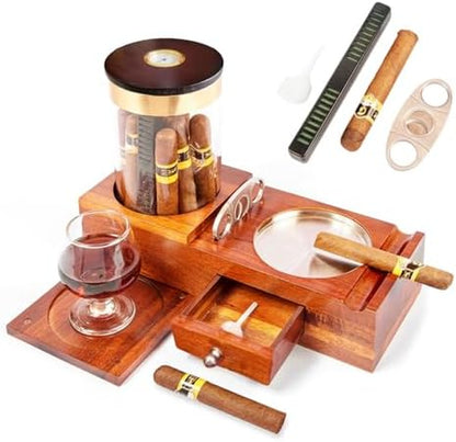 Cigar Humidor and Ashtray Set.Travel Leather Cigar Case,Luxury Men'S Cigar Accessories Gifts